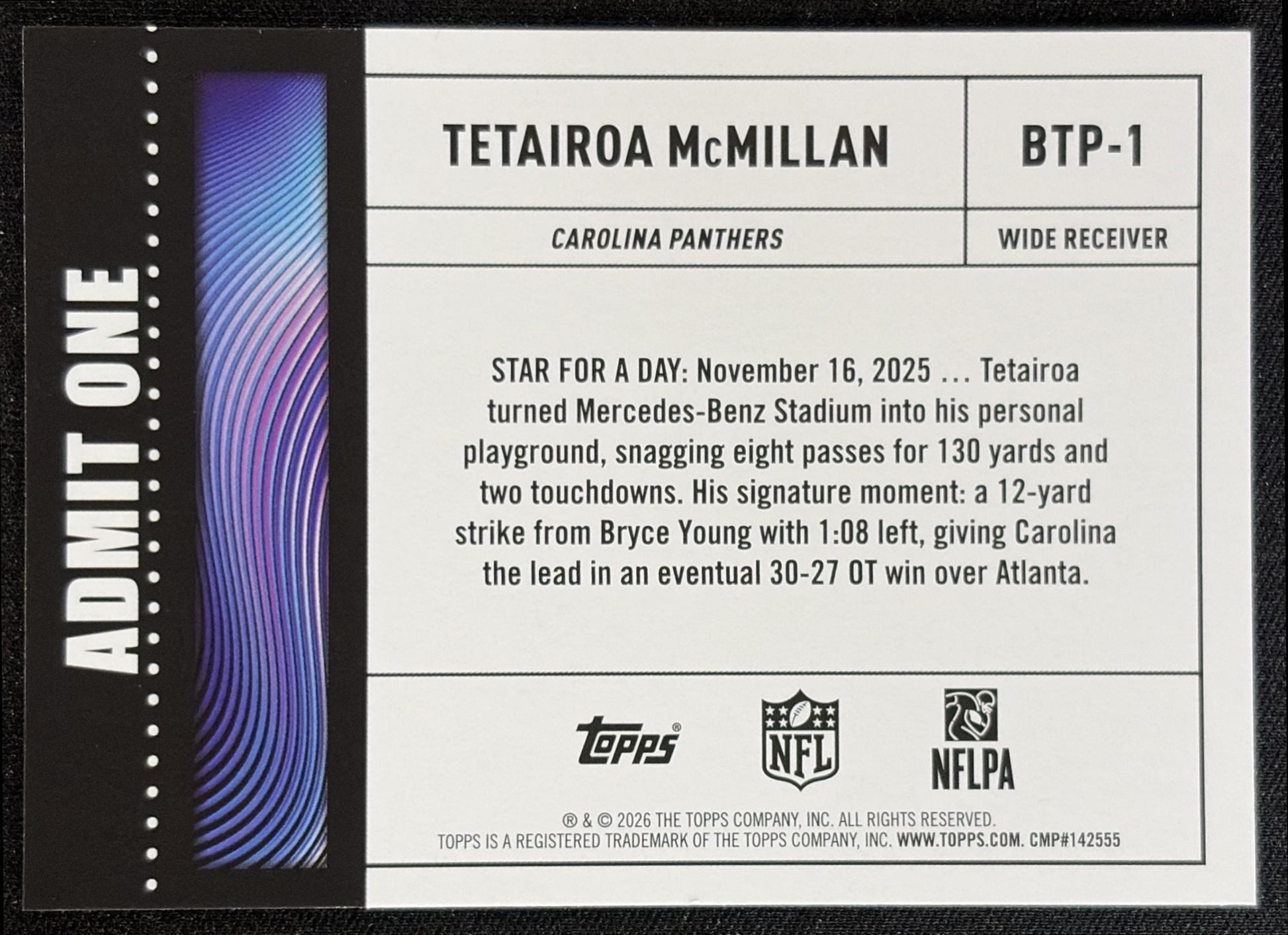 Tetairoa McMillan 2026 Topps Big Ticket Players Panthers back