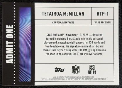 Tetairoa McMillan 2026 Topps Big Ticket Players Panthers back