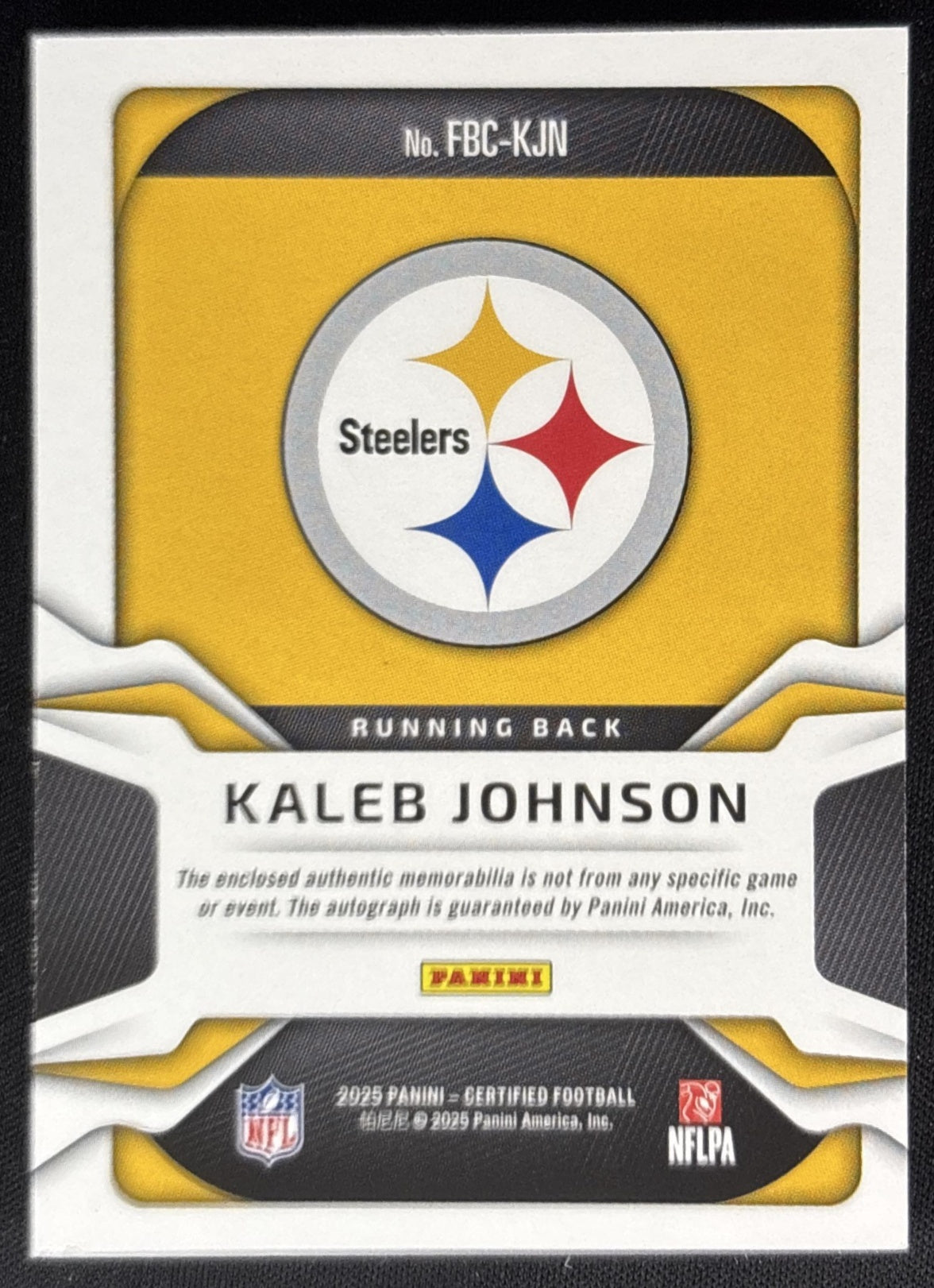 Kaleb Johnson 2025 Certified Freshman Fabric Mirror Signatures Blue Etch /20 Steelers Sports Trading Cards
