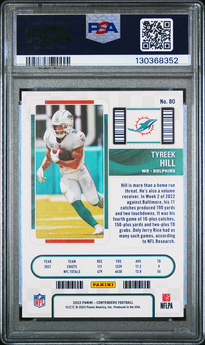 Tyreek Hill 2022 Panini Contenders PSA 10 Dolphins back