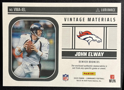 John Elway 2025 Panini Luminance Vintage Materials Gold /50 Sports Trading Cards