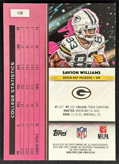 Savion Williams 2025 Topps Cosmic Chrome Packers
