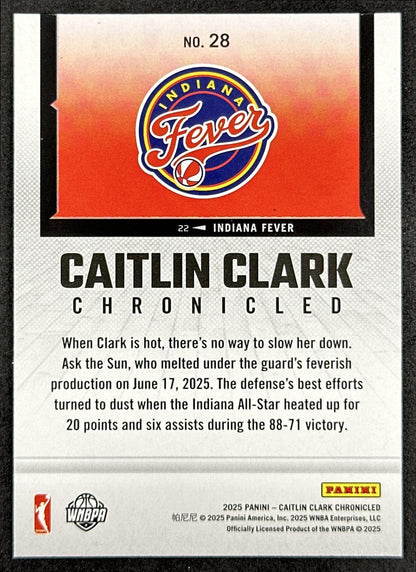 Caitlin Clark 2025 Panini Chronicled WNBA Holo Fever 28 Indiana Fever
