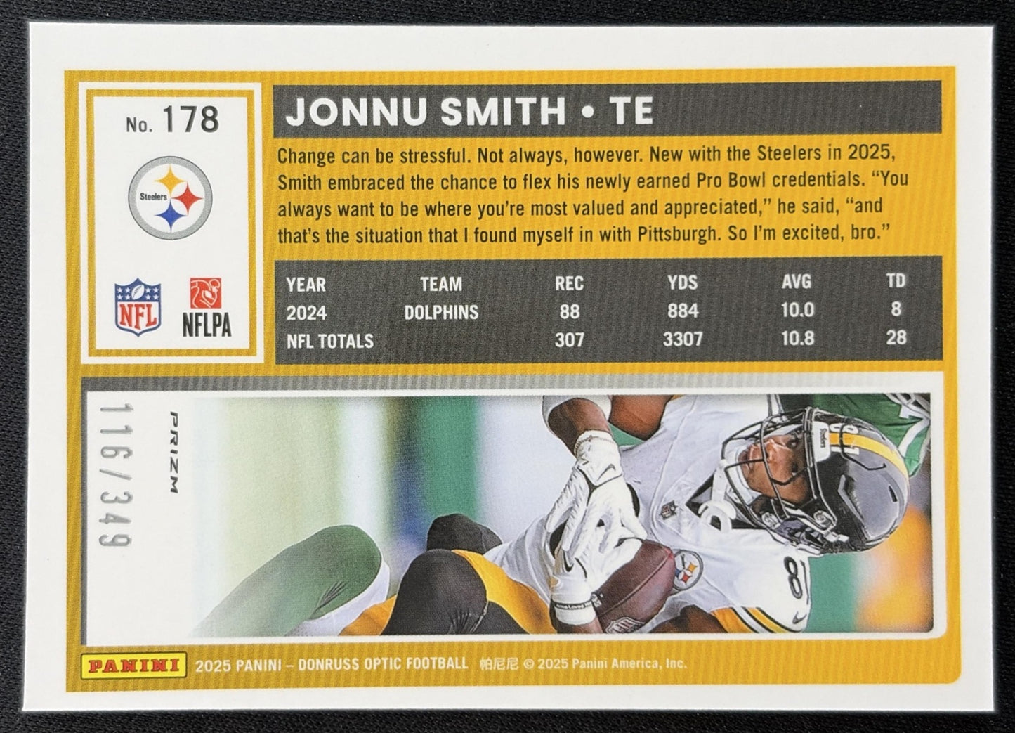 Jonnu Smith 2025 Panini Donruss Optic Aqua Prizm /349 Steelers Sports Trading Cards