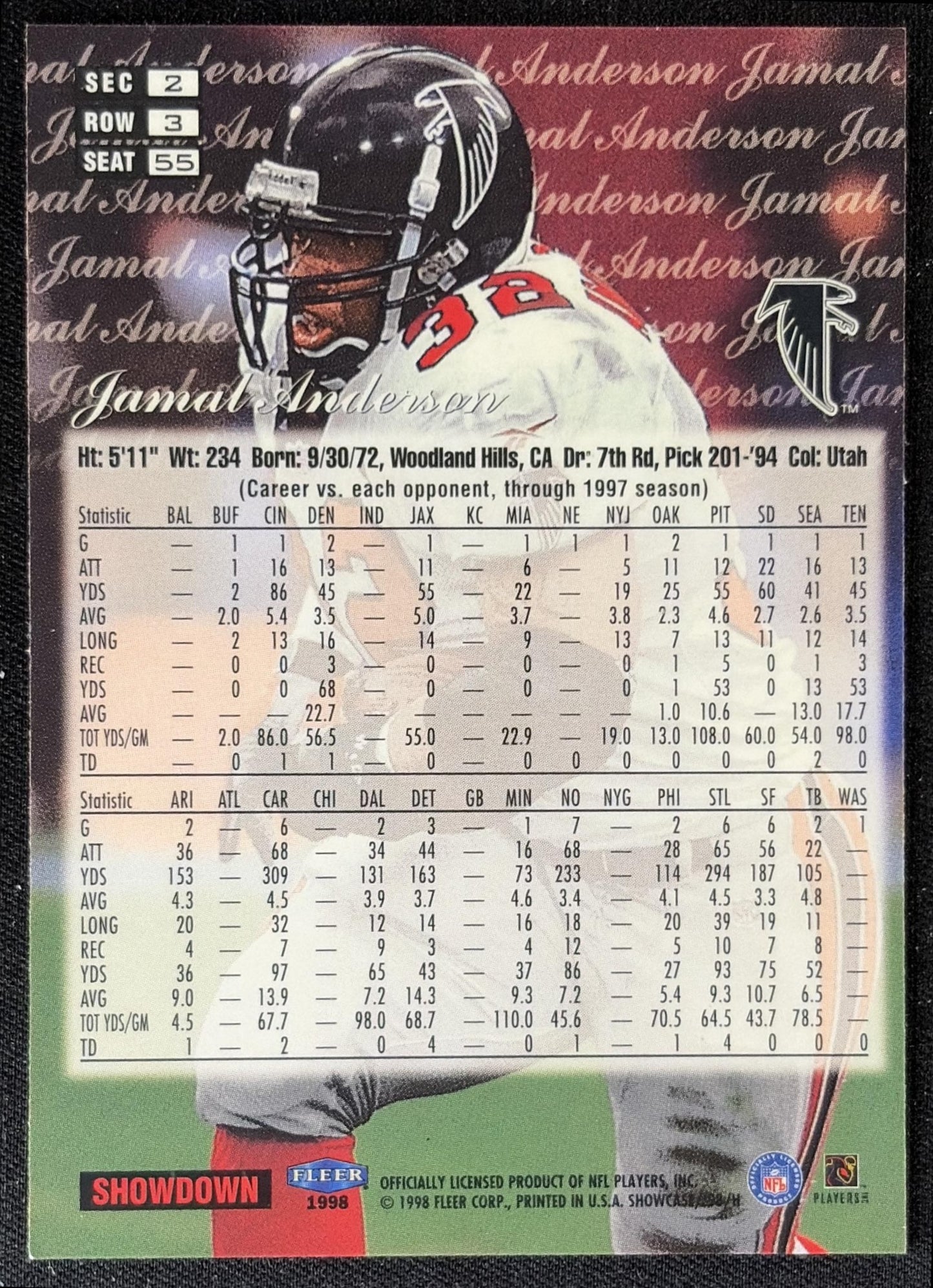 Jamal Anderson 1998 Fleer Flair Showcase Row 3 Falcons