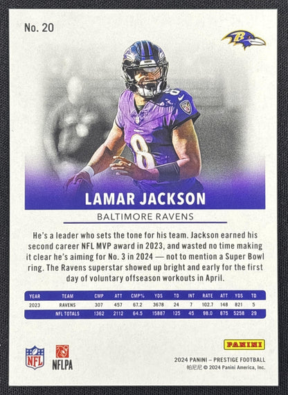 Lamar Jackson 2024 Panini Prestige Red Premium Xtra Points /399 Ravens