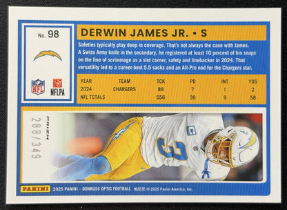 Derwin James Jr. 2025 Panini Donruss Optic Aqua Prizm /349 Chargers Sports Trading Cards