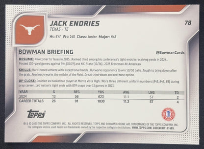 Jack Endries 2025 Bowman Chrome University Prospects Green Mini-Diamond Refractor /99 Longhorns