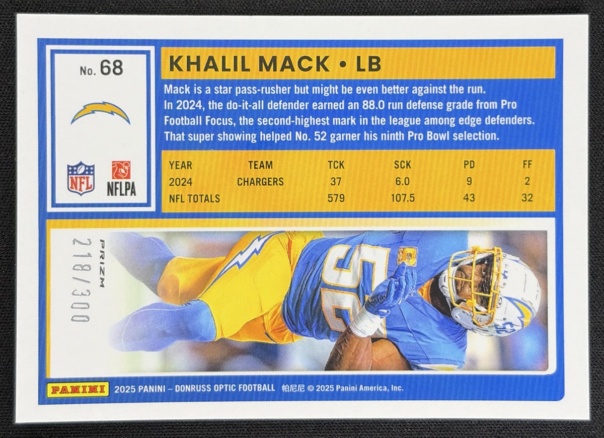 Khalil Mack 2025 Panini Donruss Optic Wave Prizm /300 Chargers back