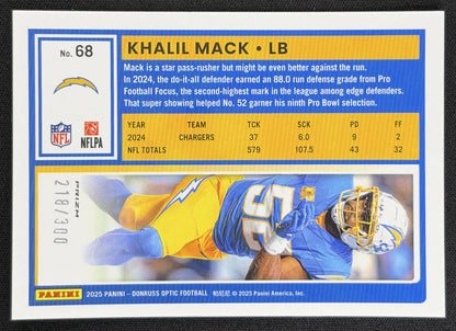 Khalil Mack 2025 Panini Donruss Optic Wave Prizm /300 Chargers back