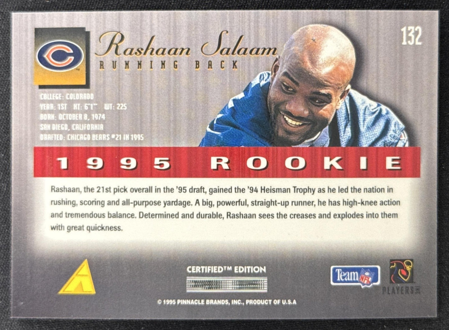 Rashaan Salaam 1995 Pinnacle Select Certified Bears
