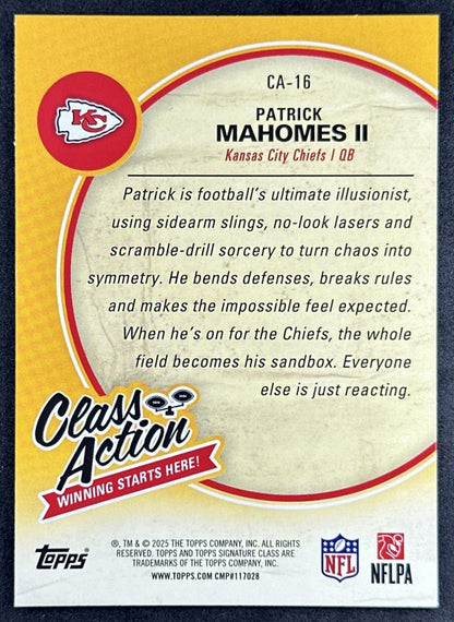 Patrick Mahomes II 2025 Topps Signature Class Action Chiefs Back