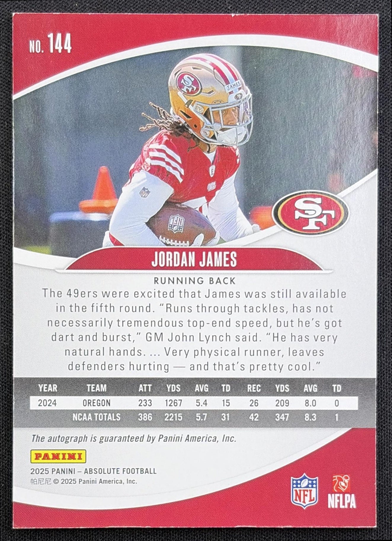 Jordan James 2025 Panini Absolute Signature Rookies Spectrum /299 49ers
