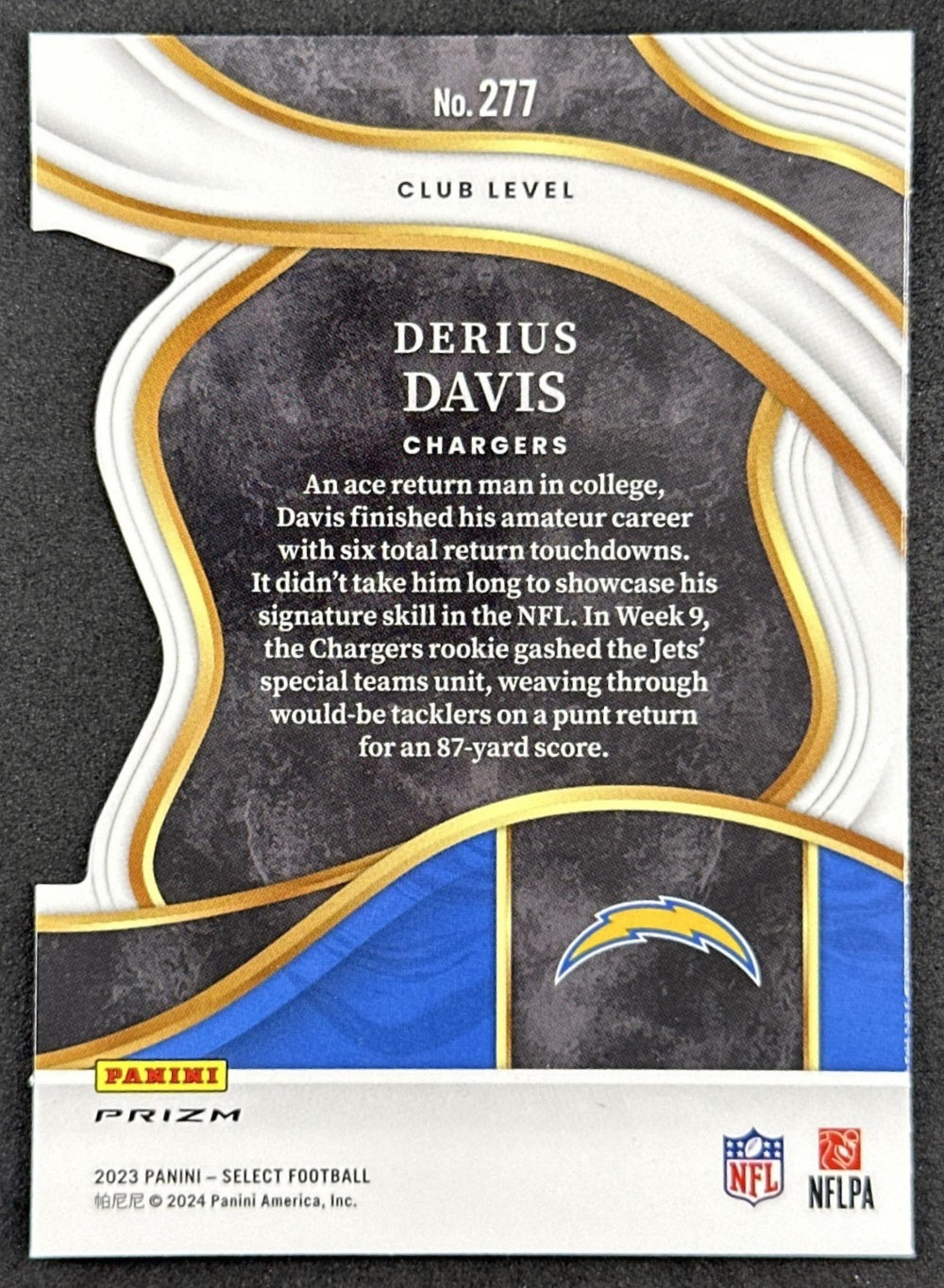 Derius Davis 2023 Panini Select Die Cut Chargers back sports trading card