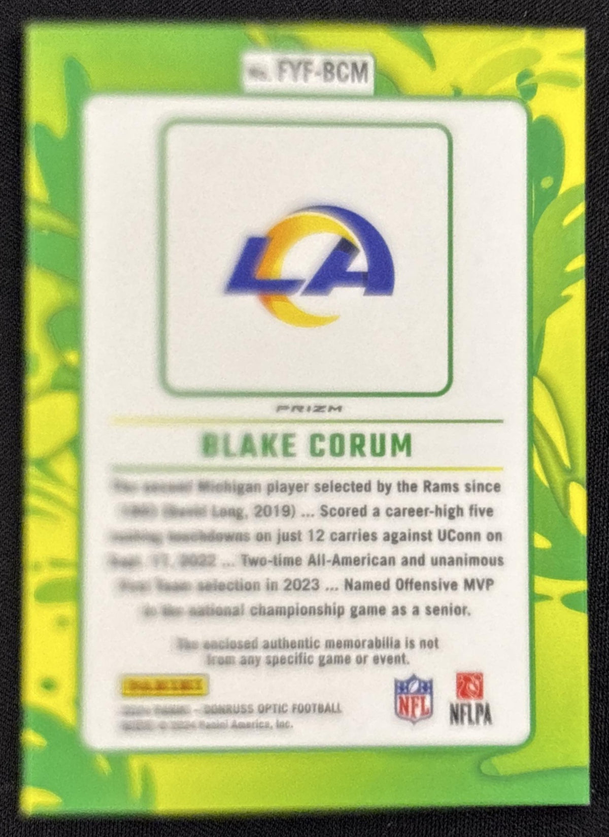 Blake Corum 2024 Panini Donruss Optic First Year Fresh Blue Hyper Rams