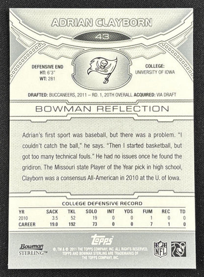 Adrian Clayborn 2011 Bowman Sterling Refractor /299 Buccaneers