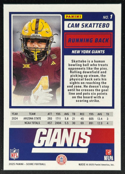 Cam Skattebo 2025 Score Rookies Giants Sports Trading Cards