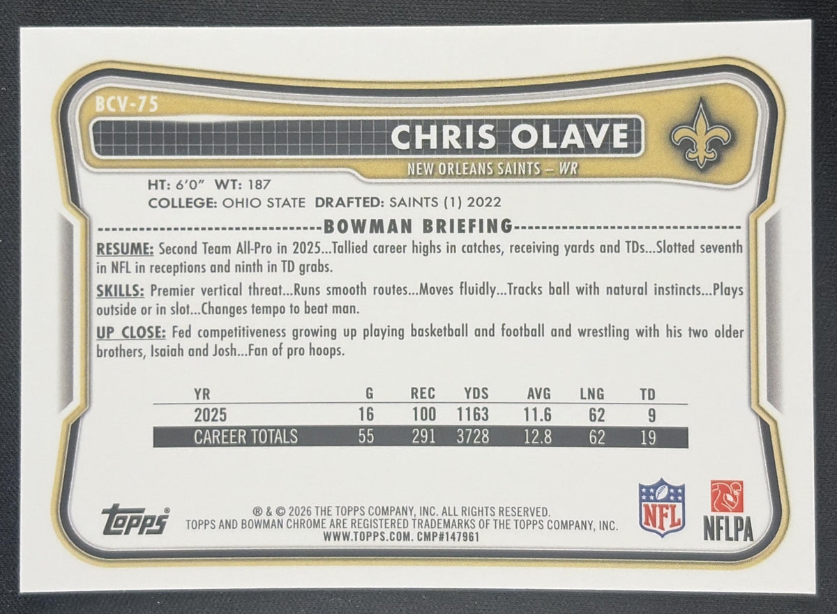 Chris Olave 2026 Bowman Chrome NFL Mojo Refractor Saints