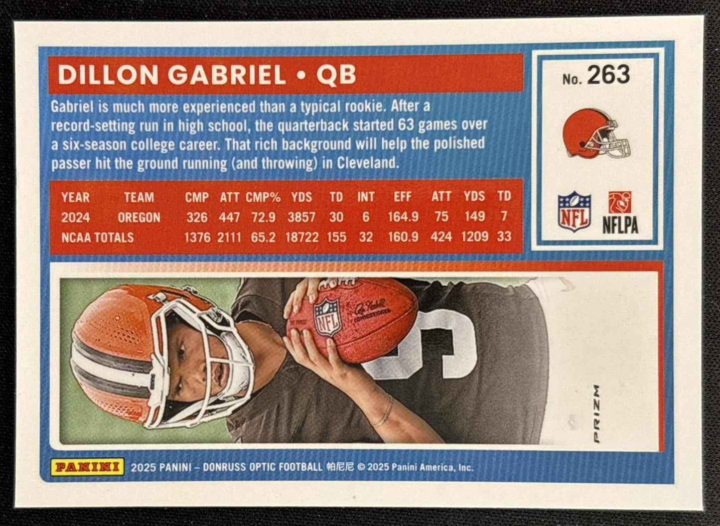 Dillon Gabriel 2025 Panini Donruss Optic Rated Rookie Holo Prizm Browns