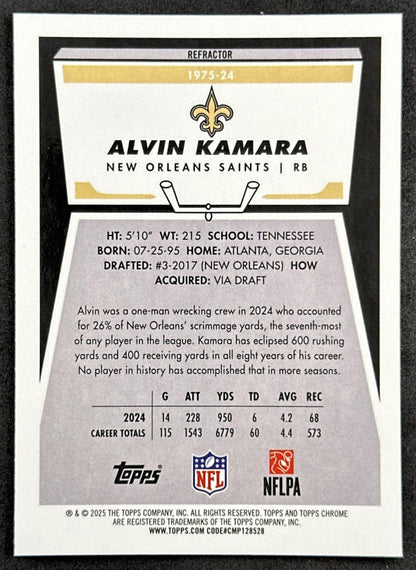 Alvin Kamara 2025 Topps Chrome 1975 Refractor Saints Sports Trading Cards