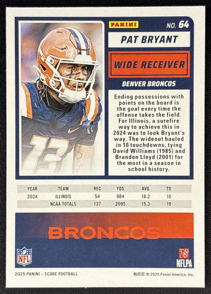 Pat Bryant 2025 Panini Score Rookies Green Broncos back