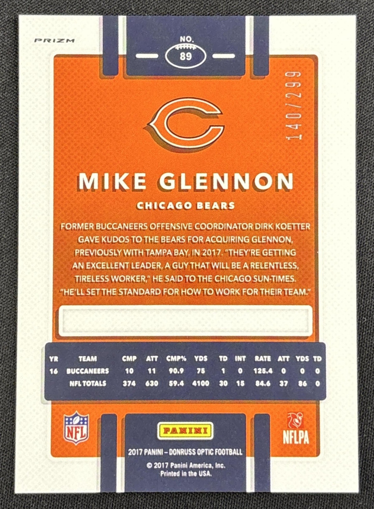 Mike Glennon 2017 Panini Donruss Optic Aqua /299 Bears