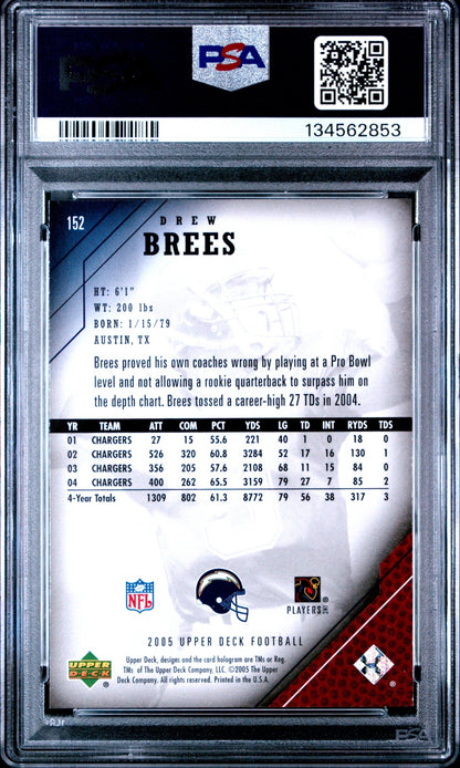 Drew Brees 2005 Upper Deck PSA 10 Chargers back