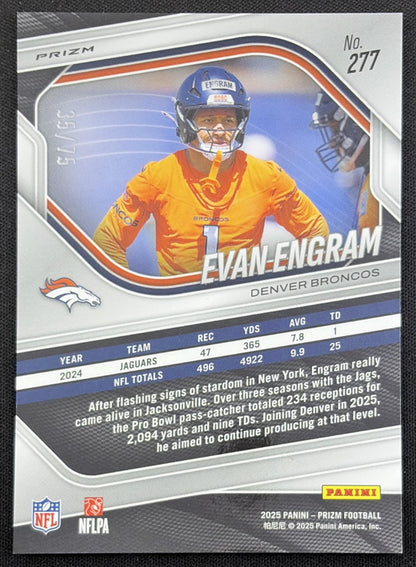 Evan Engram 2025 Panini Prizm No Huddle Purple /75 Broncos Denver Broncos