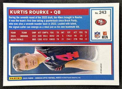 Kurtis Rourke 2025 Panini Donruss Optic Rated Rookie Holo Prizm 49ers back