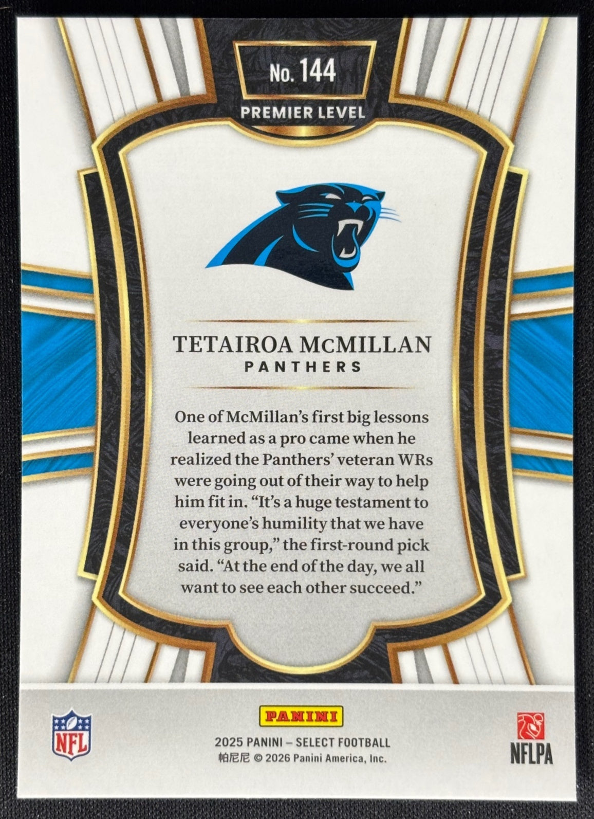 Tetairoa McMillan 2025 Select Premier Level Panthers Sports Trading Card