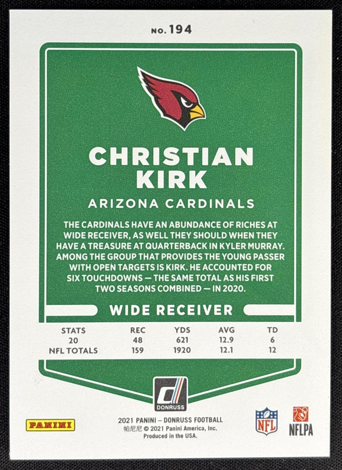 Christian Kirk 2021 Panini Donruss Press Proof Premium Cardinals Sports Trading Card