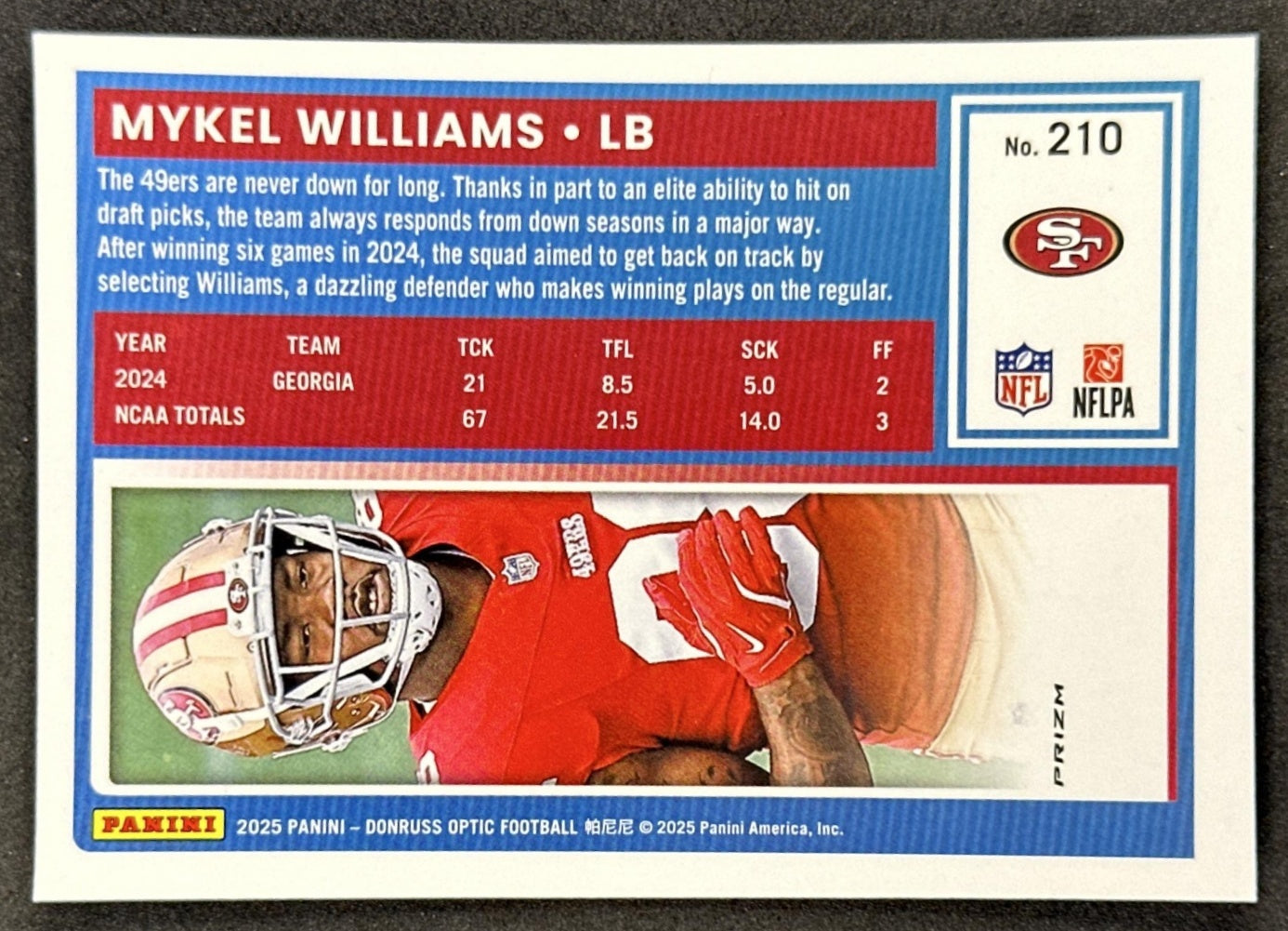 Mykel Williams 2025 Panini Optic Purple Scope 49ers back