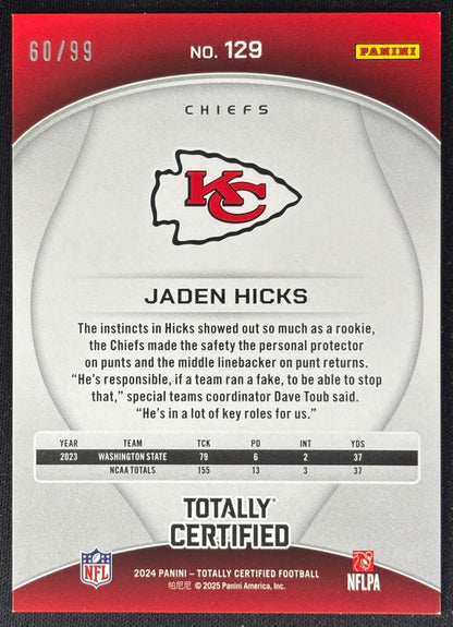 Jaden Hicks 2024 Prizm Blue Ice /99 Chiefs - Back