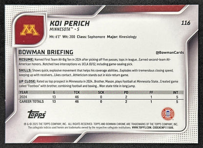 Koi Perich 2025 Chrome University Prospects Purple Refractor /75 Golden Gophers Sports Trading Cards