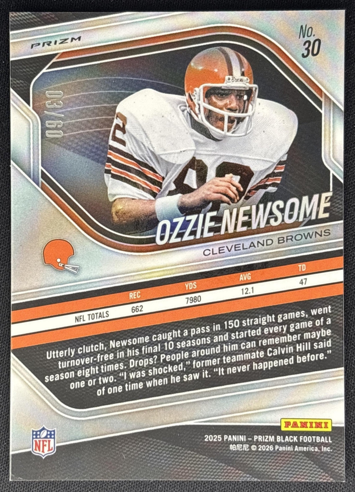 Ozzie Newsome 2025 Panini Prizm Black Orange Wave /60 Browns Sports Trading Cards