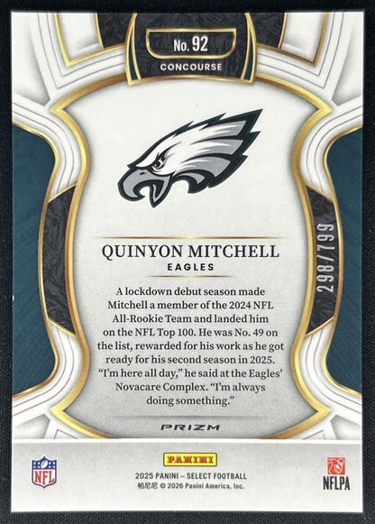 Quinyon Mitchell 2025 Panini Select Concourse White Prizm Shock /799 Eagles back