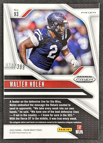 Walter Nolen 2025 Panini Prizm Draft Picks Red /399 Cardinals back