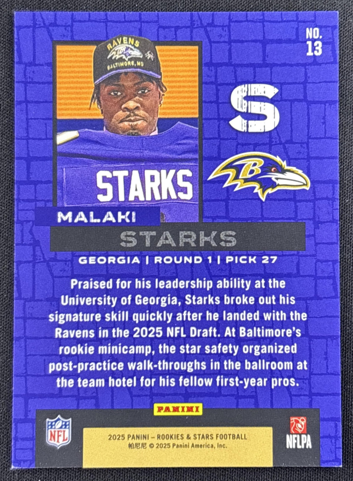 Malaki Starks 2025 Panini Rookies & Stars Draft Class True Blue /49 Ravens Baltimore Ravens