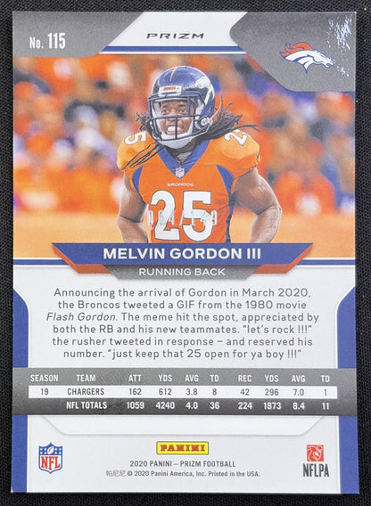 Melvin Gordon III 2020 Panini Prizm Broncos back