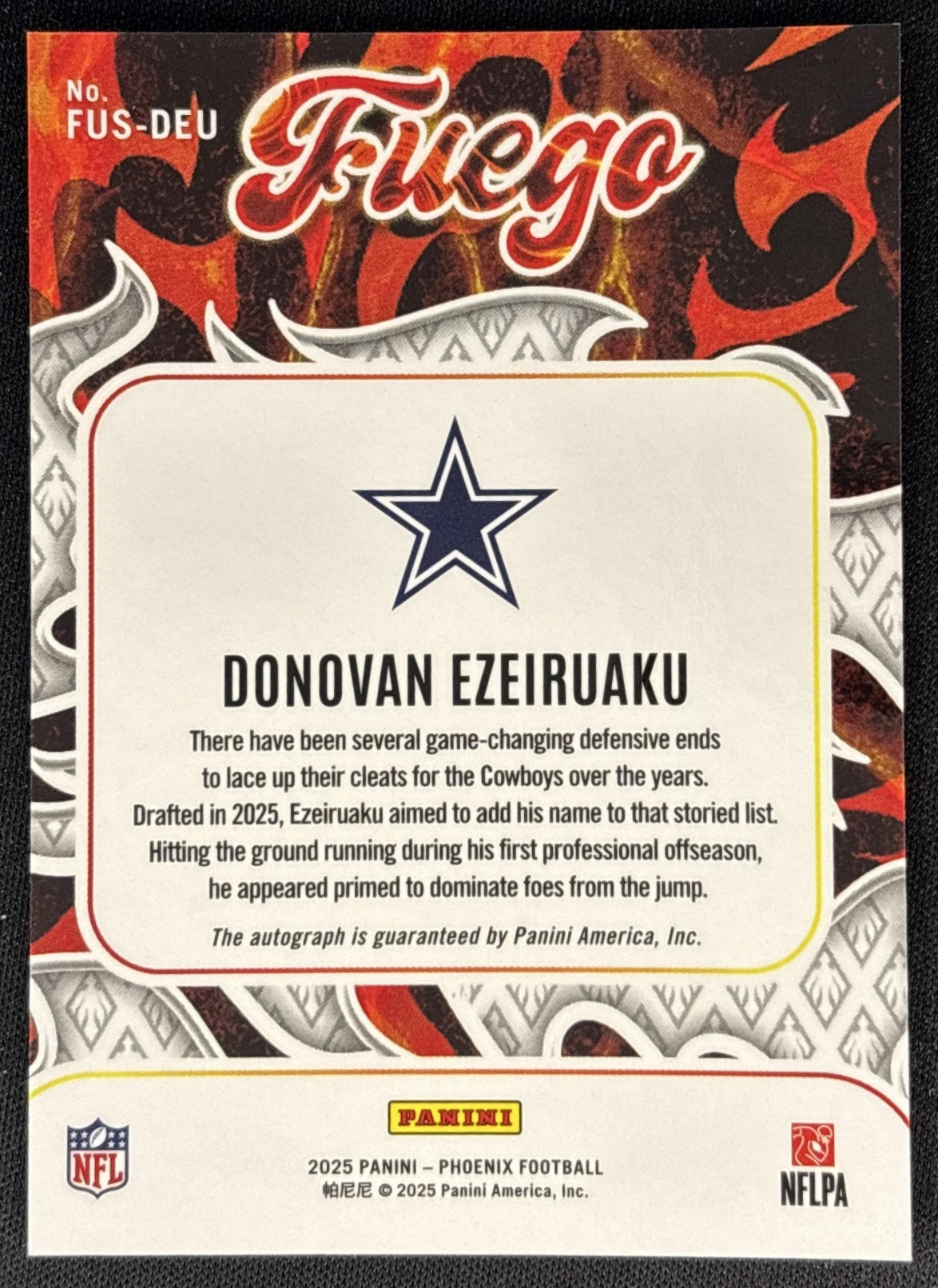 Donovan Ezeiruaku 2025 Panini Phoenix Fuego Signatures Cowboys