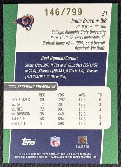 Isaac Bruce 2005 Bowman's Best Green /799 Rams Sports Trading Cards
