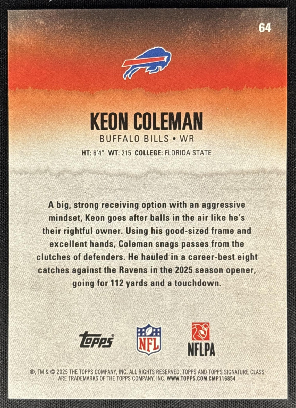 Keon Coleman 2025 Topps Signature Class Veteran Blue & Yellow Foil Bills Sports Trading Cards