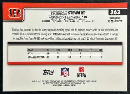 Shemar Stewart 2025 Topps Chrome Rookie Bengals Sports Trading Cards