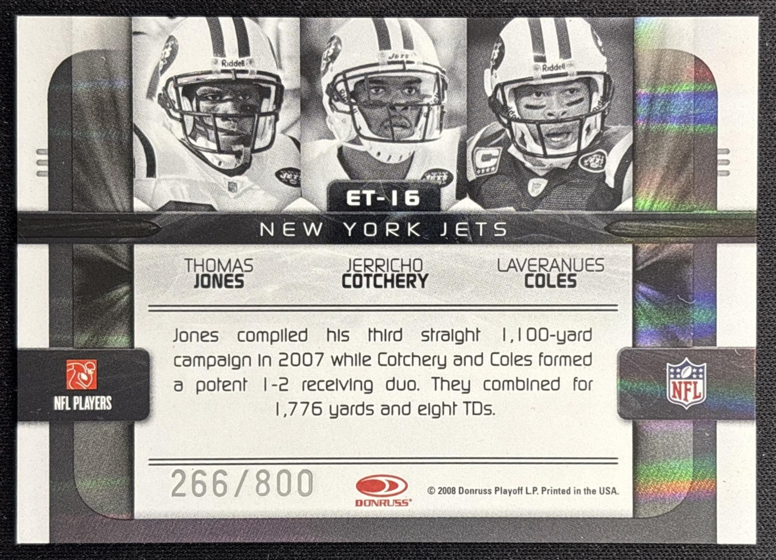 Thomas Jones Jerricho Cotchery Laveranues Coles 2008 Elite Teams Black /800 Jets back