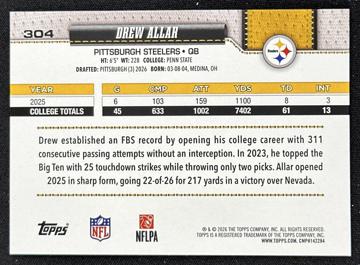 Drew Allar 2026 Topps Flagship Fanatics Foil Steelers