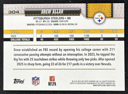 Drew Allar 2026 Topps Flagship Fanatics Foil Steelers