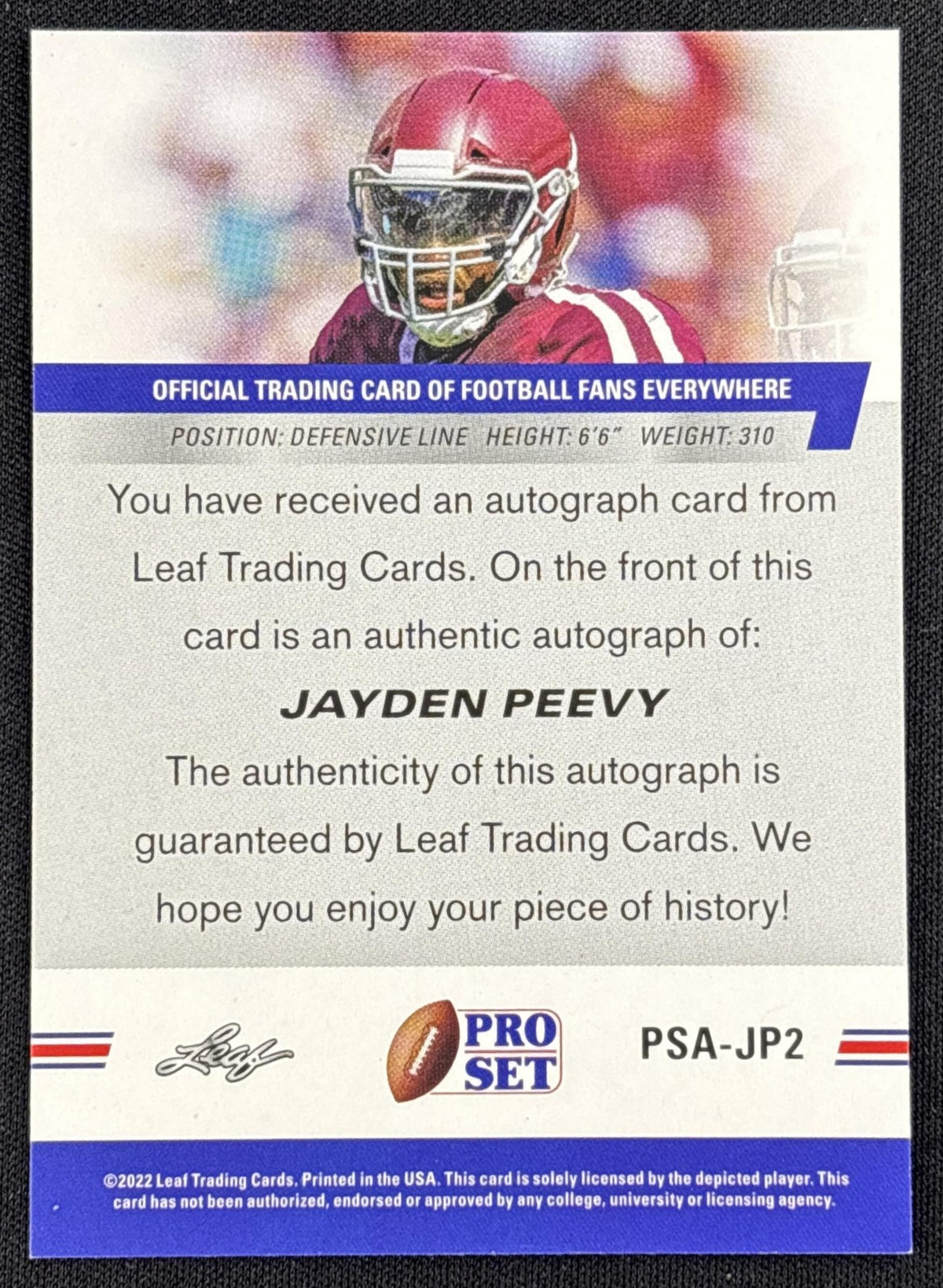Jayden Peevy 2022 Pro Set Draft Auto Aggies