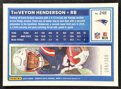 TreVeyon Henderson 2025 Panini Donruss Optic Rated Rookie Wave Prizm /300 Patriots - back