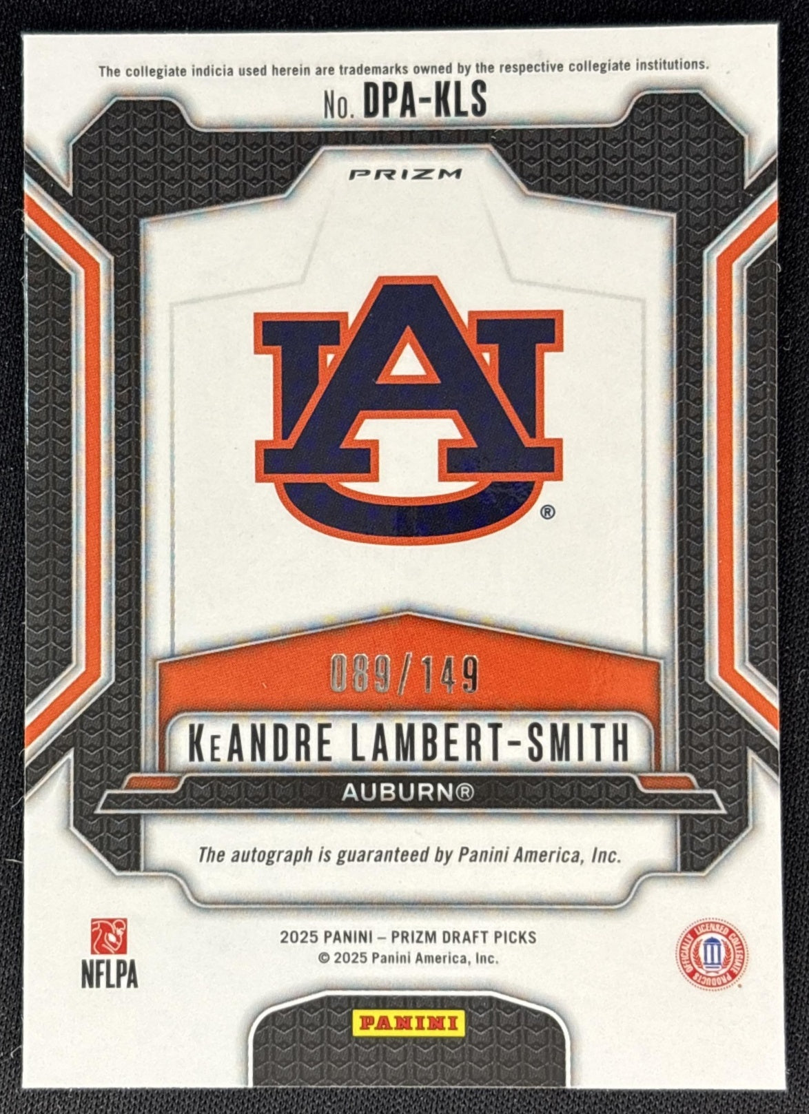 KeAndre Lambert-Smith 2025 Panini Prizm Draft Picks Auto Blue Ice /149 Tigers back