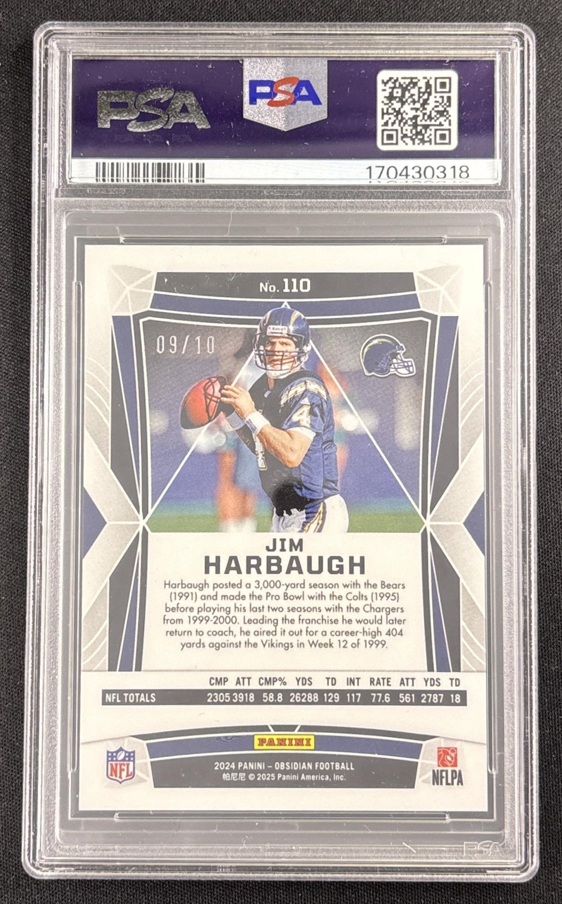 Jim Harbaugh 2024 Panini Obsidian Gold /10 PSA 9 Chargers
